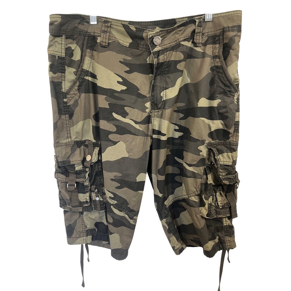 Benjamin‎ Black Mens Camo Cargo Shorts Size 36 Green Brown Woodland Camouflage